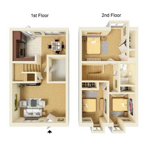 A diagram showing a layout of a house with two floors.